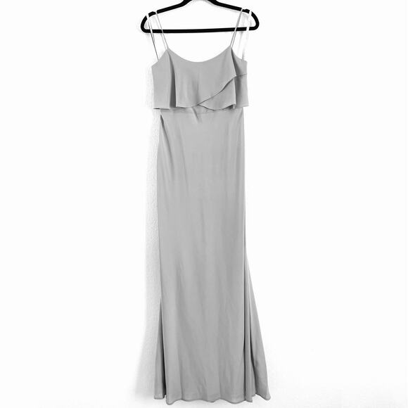 Jenny Yoo Light Grey Blake Maxi Bridesmaid Prom Formal Dress - Picture 2 of 16